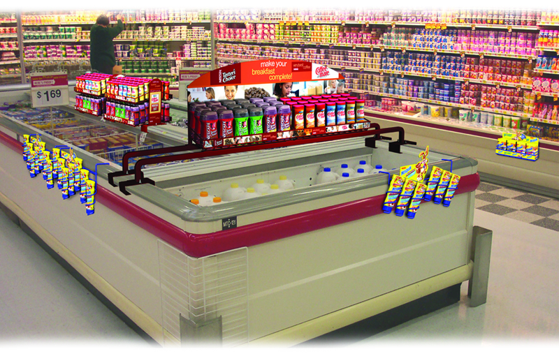 Nestle: Merchandisers within dairy section of grocery store. Designs modeled and rendered using FormZ. Photograph taken at local store is manipulated to look like displays are in the store using Adobe Photoshop